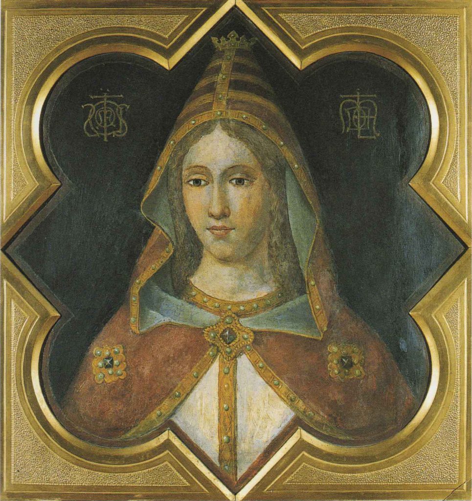 Scuola Veneta. Matilde di Canossa . Secolo XIV, fine . Affresco staccato, cm 53 x 50. Collezione privata. Provenienza: Verona, chiesa della Santissima Trinità.
Tratto da P. Golinelli, I mille volti di Matilde. Immagini di un mito nei secoli, Milano, 24 Ore Cultura, 2003